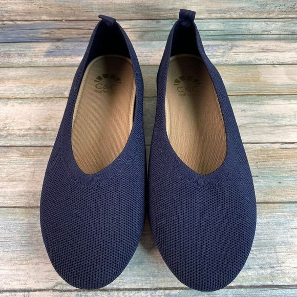 C&C California Ballet Flats Shoes Size 10M Blue Fly Knit Slip On Round Toe - Picture 3 of 10